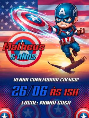Convite Digital Capitão América Infantil para Editar