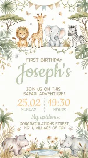 Cute Safari Animals Birthday Invitation Editable Template