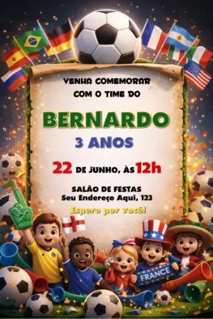 Convite de Aniversário Futebol Infantil Modelo Editável