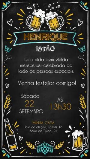 Convite de Aniversário Estilo Lousa com Chopp para Editar