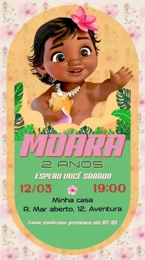 Convite de Aniversário Moana Baby Tropical para Editar