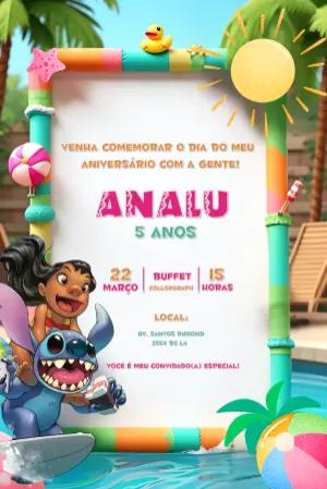 Convite de Aniversário Lilo e Stitch para Editar Online