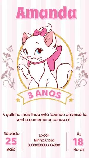 Convite Aniversário Gata Marie para Editar Online e Imprimir
