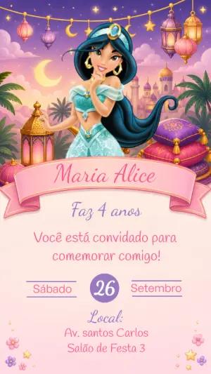 Convite de Aniversário Jasmine: Modelo Digital Editável