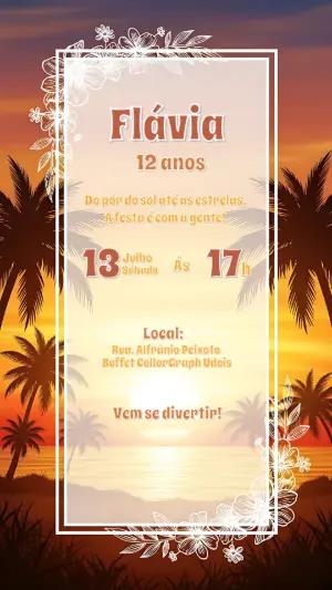 Convite de Aniversário Pôr do Sol Tropical para Editar Online