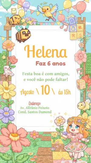 Convite de Aniversário Animal Crossing Pixel Art para Editar