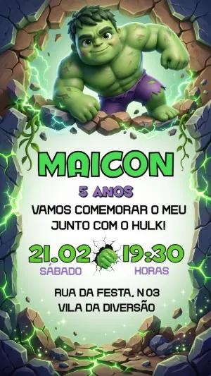 Convite de Aniversário Infantil do Hulk Fofo Editável