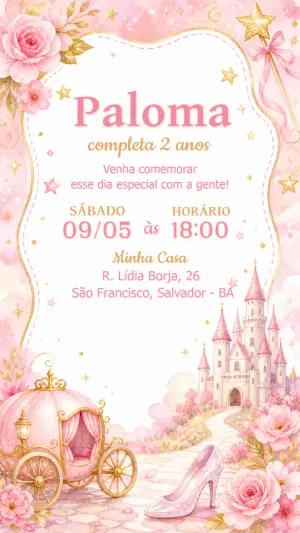 Convite de Aniversário Princesa Cinderela Editável
