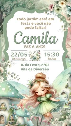 Convite de Aniversário Jardim das Fadas Editável