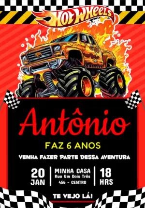 Convite de Aniversário Hot Wheels Monster Truck para editar online
