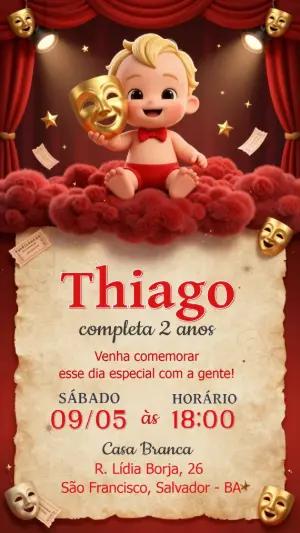 Convite de Aniversário Infantil Tema Teatro Editável