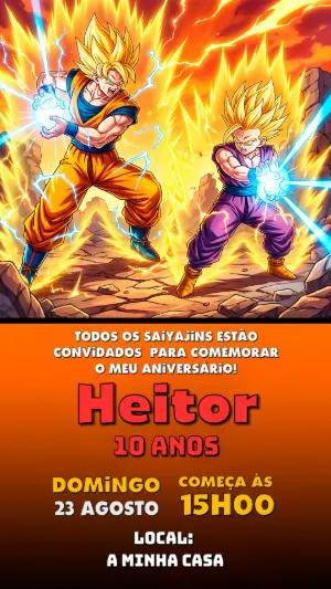 Convite de Aniversário Dragon Ball Z Editável com Goku e Gohan