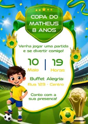 Convite Aniversário Futebol Brasil Infantil Editável