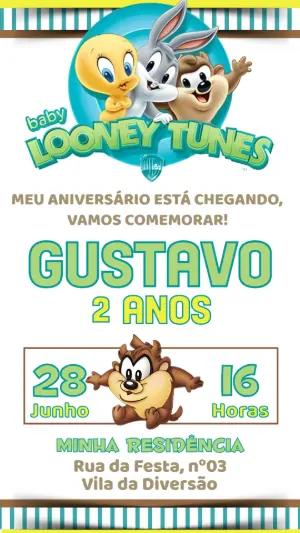 Convite de Aniversário Baby Looney Tunes para Editar
