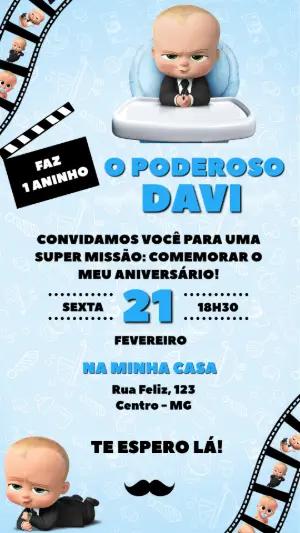 Convite de Aniversário Poderoso Chefinho Azul para Editar