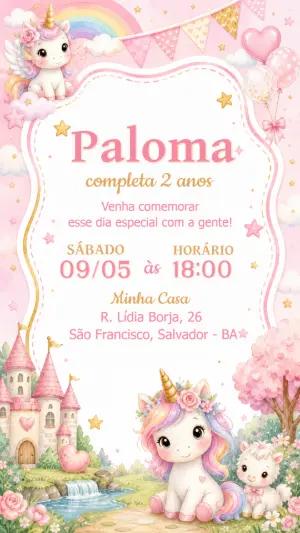 Convite de Aniversário Unicórnio Aquarela para Editar