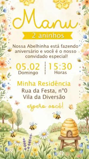 Convite de Aniversário Abelhinha Aquarela para Editar