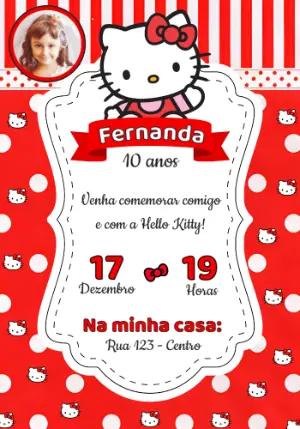 Convite de Aniversário Hello Kitty com Foto para Editar