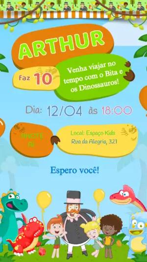 Convite de Aniversário Mundo Bita Dinossauros para Editar