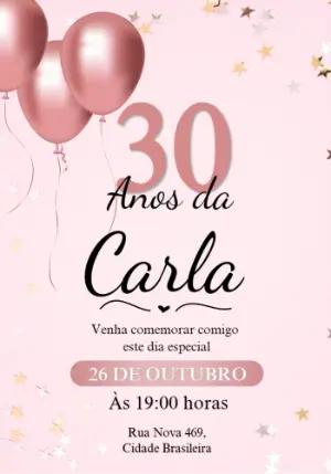 Convite de Aniversário 30 Anos Rose Gold para Editar Online