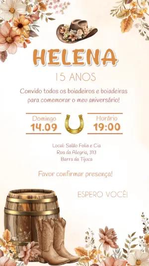 Convite de 15 Anos Country Boiadeira Floral para Editar