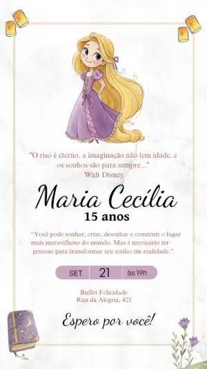 Convite de Aniversário Rapunzel Editável Online para Imprimir
