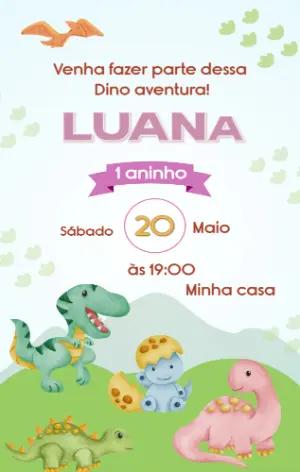 Convite Aniversário Dino Baby Menina para Editar Online