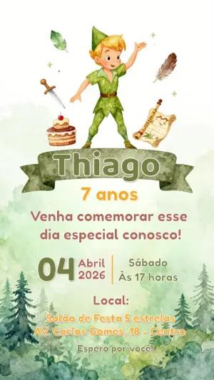 Convite de Aniversário Peter Pan em Aquarela para Editar
