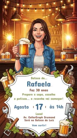 Convite de Aniversário Boteco Ilustrado para Editar Online