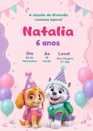 Convite Patrulha Canina Skye e Everest para Menina Editável