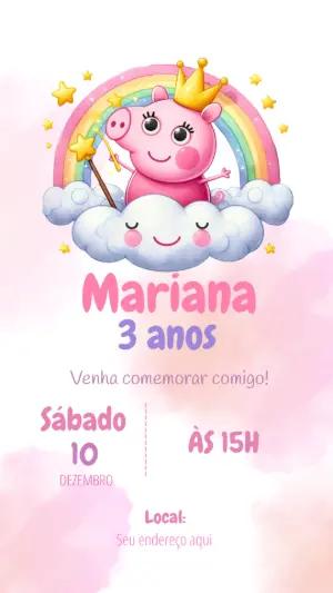Convite Aniversário Peppa Pig Princesa para Editar Online