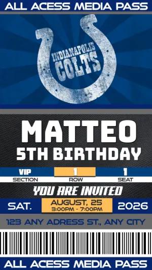 Football Birthday Party Invitation Ticket Indianapolis Colts