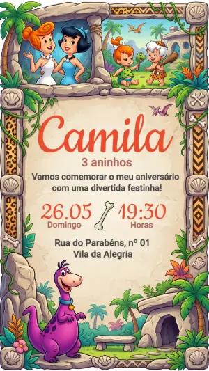 Convite de Aniversário Infantil Os Flintstones Editável