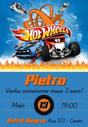 Convite de Aniversário Hot Wheels Carros de Corrida Editável