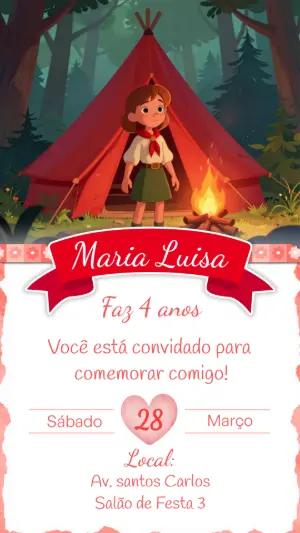 Convite de Aniversário Escoteira no Acampamento para Editar