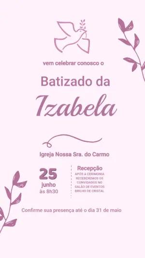 Convite de Batizado Delicado Rosa com Pomba para Editar