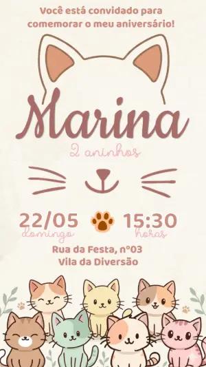 Convite de Aniversário Gatinhos Fofo para Editar