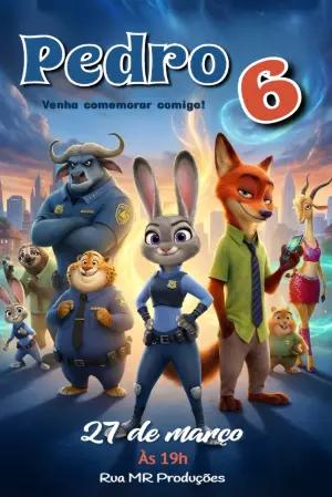 Convite de Aniversário Zootopia Infantil para Editar