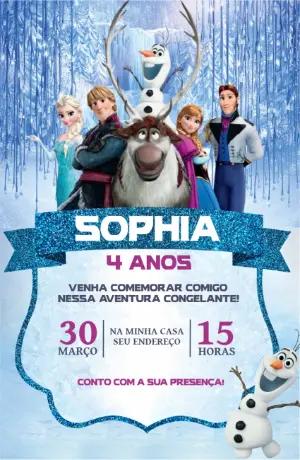 Convite Digital Aniversário Frozen Aventura Congelante Editável