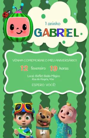 Convite de Aniversário Cocomelon Verde para Editar
