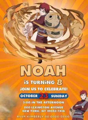 Editable Gaara Birthday Invitation for Your Naruto Party