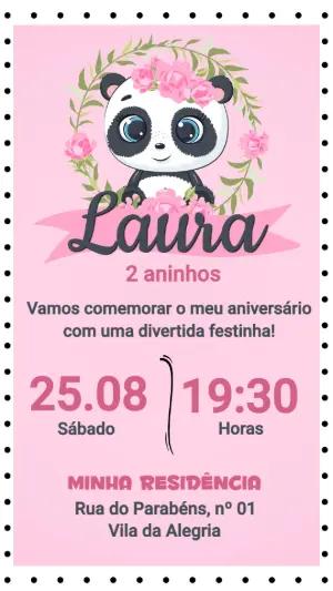 Convite de Aniversário Pandinha Rosa: Modelo Digital Editável