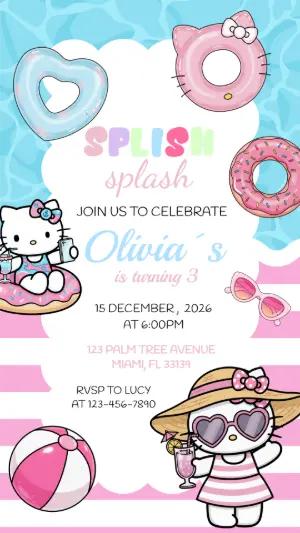 Editable Hello Kitty Pool Party Birthday Invitation