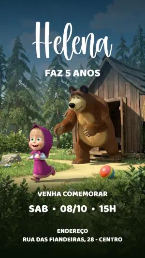 Convite de Aniversário Masha e o Urso na Floresta Editável