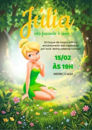 Convite de Aniversário Fada Sininho Floresta Encantada Editável