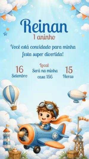 Convite de Aniversário Aviador para Editar