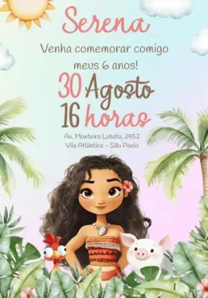 Convite de Aniversário Moana com Personagens para Editar