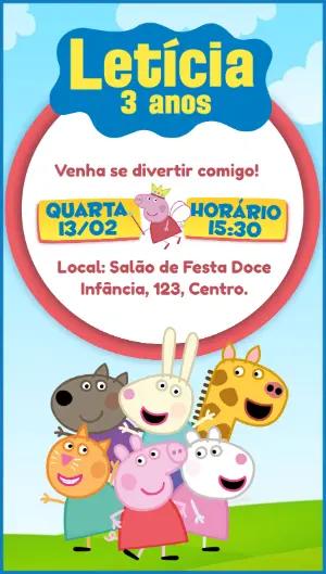 Convite de Aniversário Peppa Pig Infantil para Editar