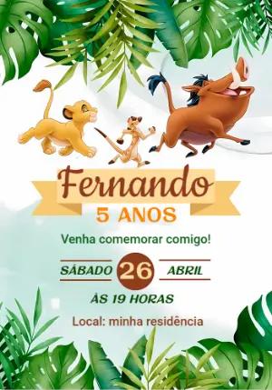 Convite Aniversário Rei Leão com Timão e Pumba para Editar