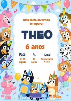Convite de Aniversário Bluey e Bingo Editável
